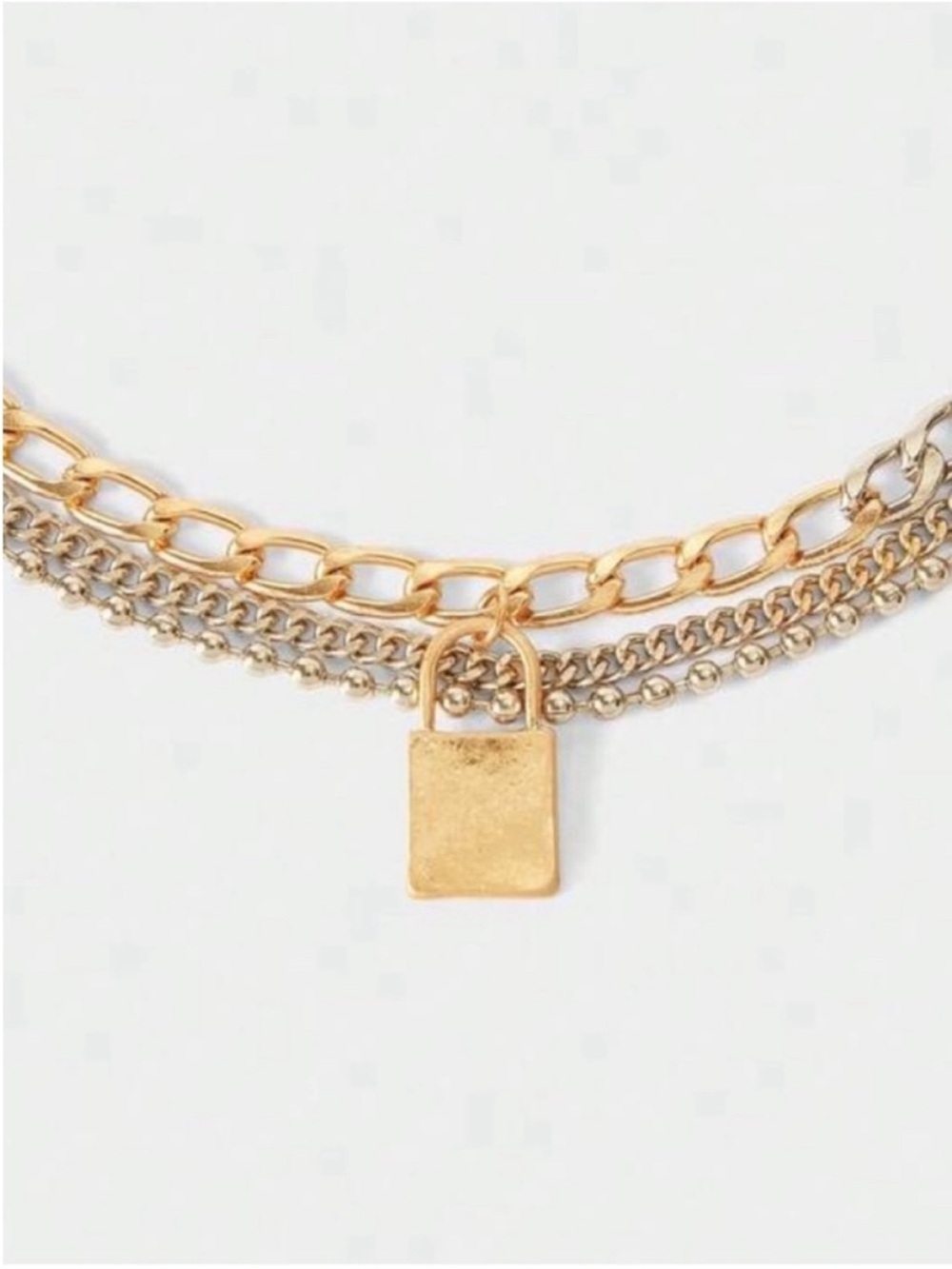 Trending! Gold Mixed Metal Lock Necklace Stack Set NWOT (4002) - Picture 2 of 4